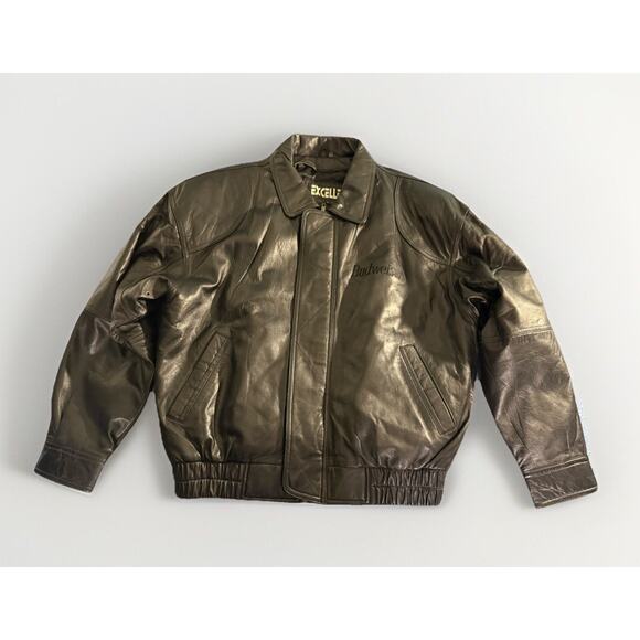 Excelled, Vintage, Budweiser Men Genuine Lambskin Leather Bomber Jacket Size L